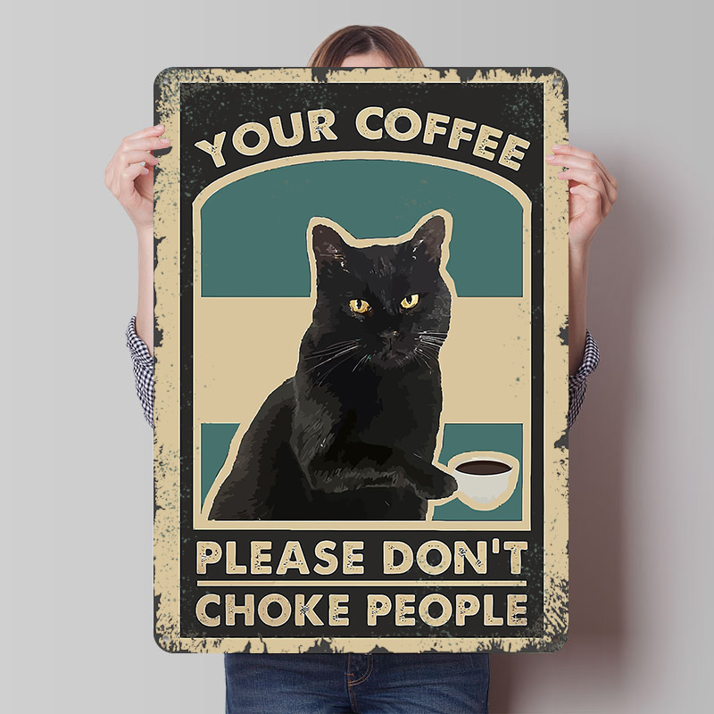 Retro Gaming At - Black Cat Coffee Warning Printed Poster