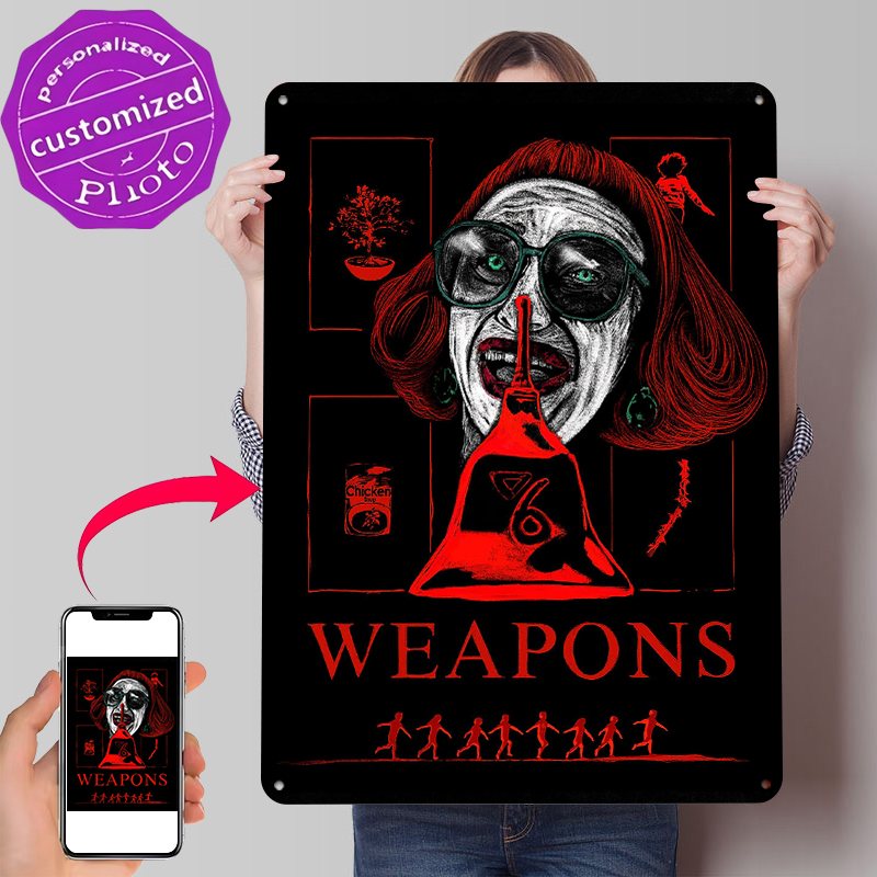 Retro Gaming At - Creepy Woman With 'WEAPONS' Text Tinplate