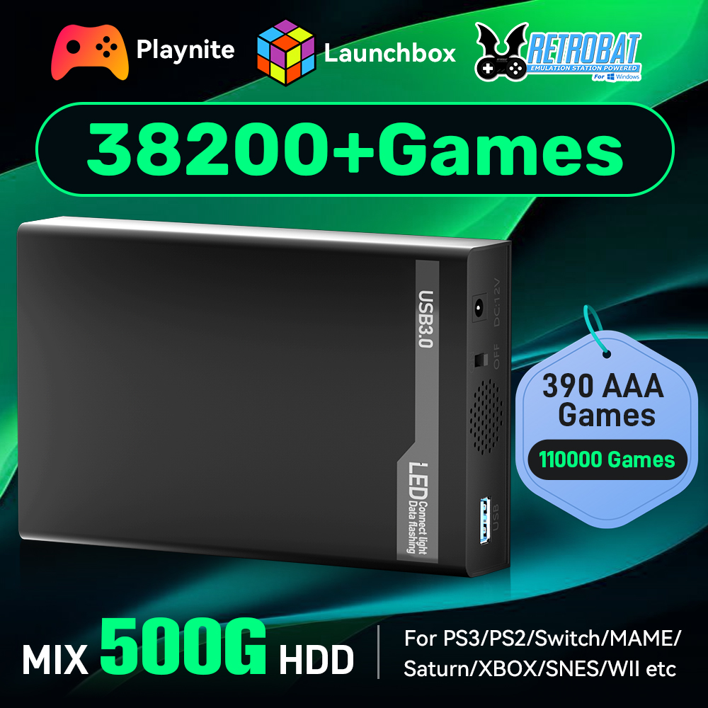 Retro Gaming Emulator Console - MIX500G Game Hard Drive With 38200+